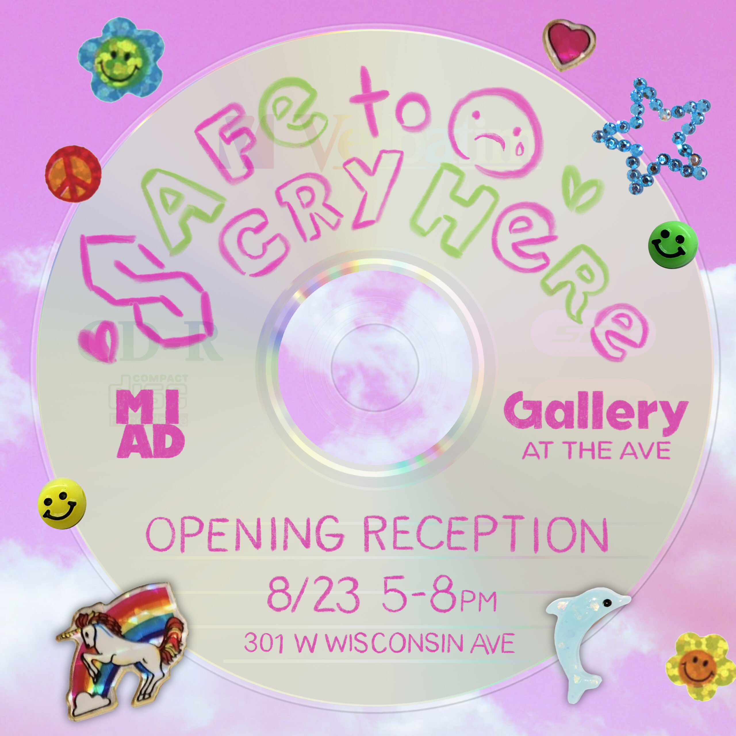 Safe to Cry Here exhibition logo, opening reception 8/23